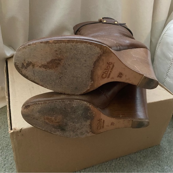 Chloe Prince Paddington Leather Wedge Calf Boots 39 8 8.5 Shoes Brown - Picture 9 of 9